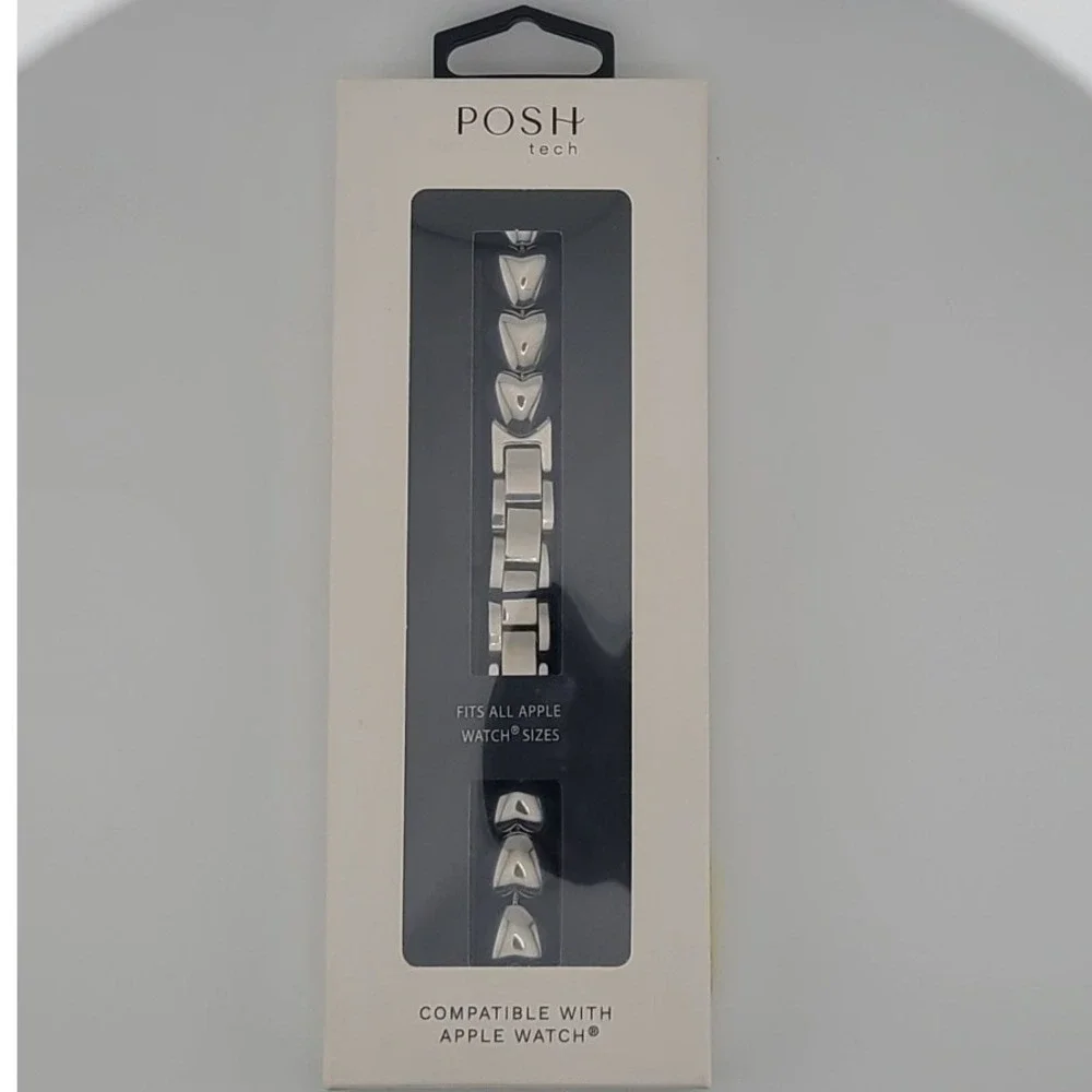 Posh Tech Silver Heart Link Apple Watch Band All Sizes